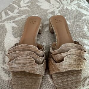 A New Day Tan Mules with Elegant Ruched Design